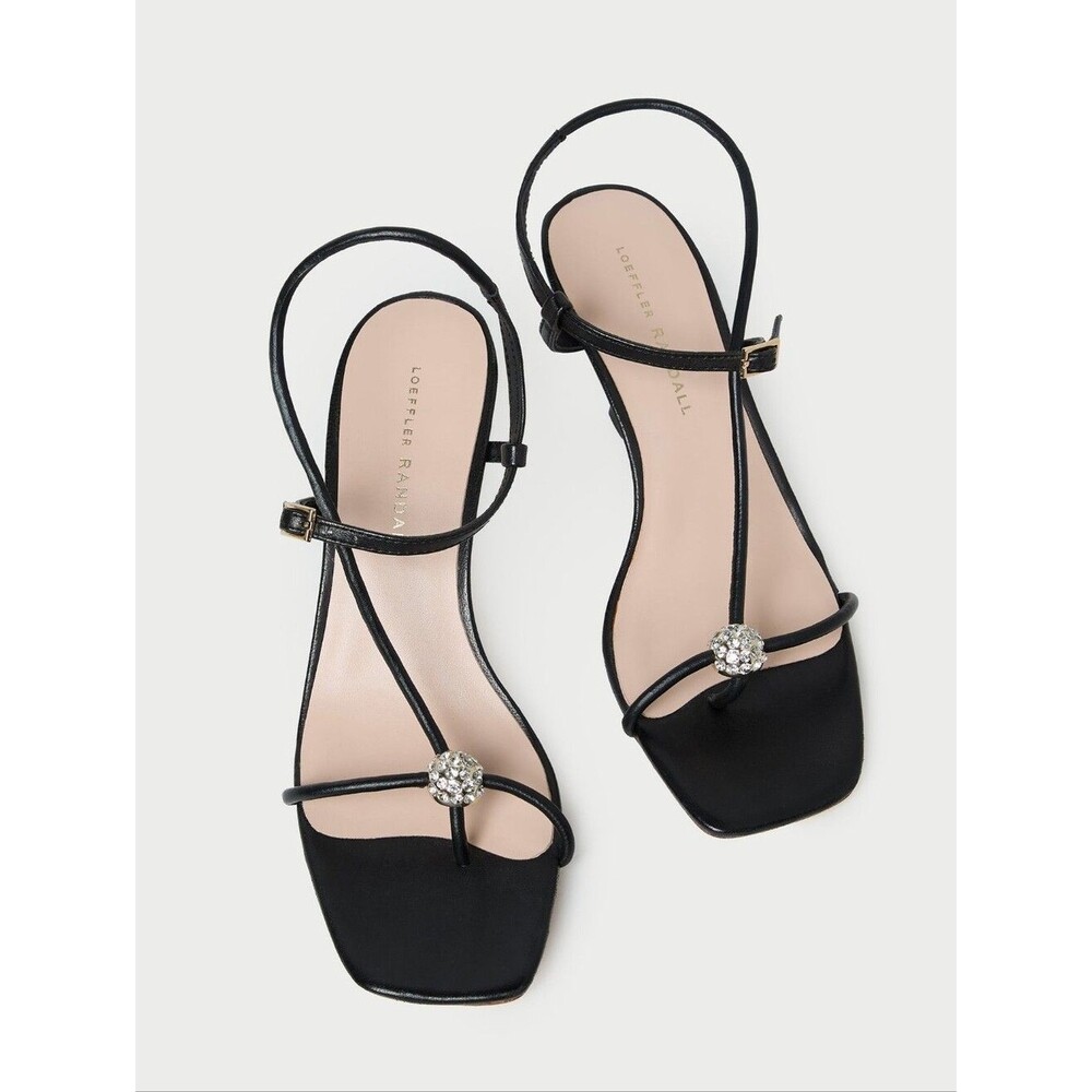 Loeffler Randall Triana Black/Crystal Mid-Heel Sandals SZ 7